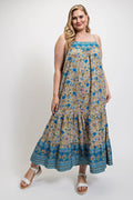 Floral And Aztec Print Drop Down Maxi Dress With Spaghetti Strap