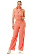 Crinkle Wide Pants Set Zipper